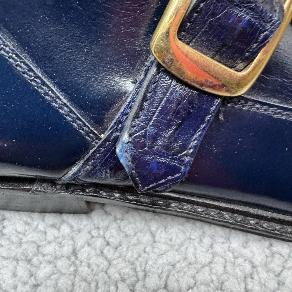 David Eden Alba Boots Mens Size 8.5 Blue Crocodile‎ Buckle Strap Chukka Italy